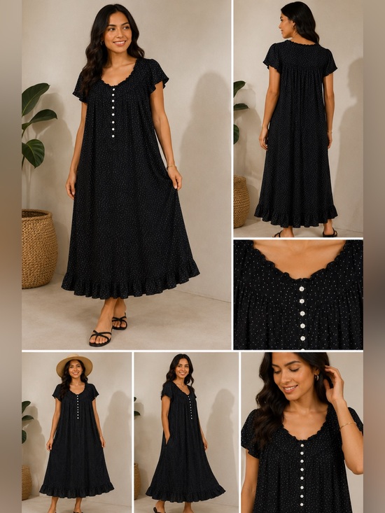 Eileen West Other - Eileen West Black White Polka Dot Modal Ruffle Nightgown Lounge Dress L